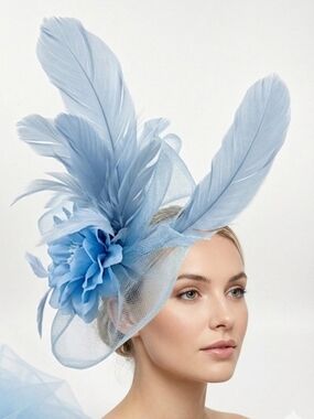 Beloved Millinery LT Blue Sculpted Stunning Feminine Feathers Flower Fascinator